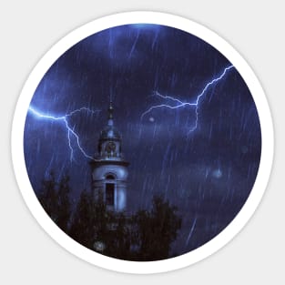 Old chapel and thunderstorm Sticker